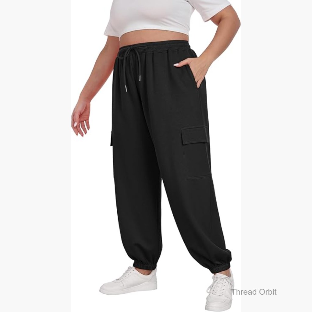 Plus Size Cargo Sweatpants Adjustable Drawstring Joggers Loose Fit Lounge